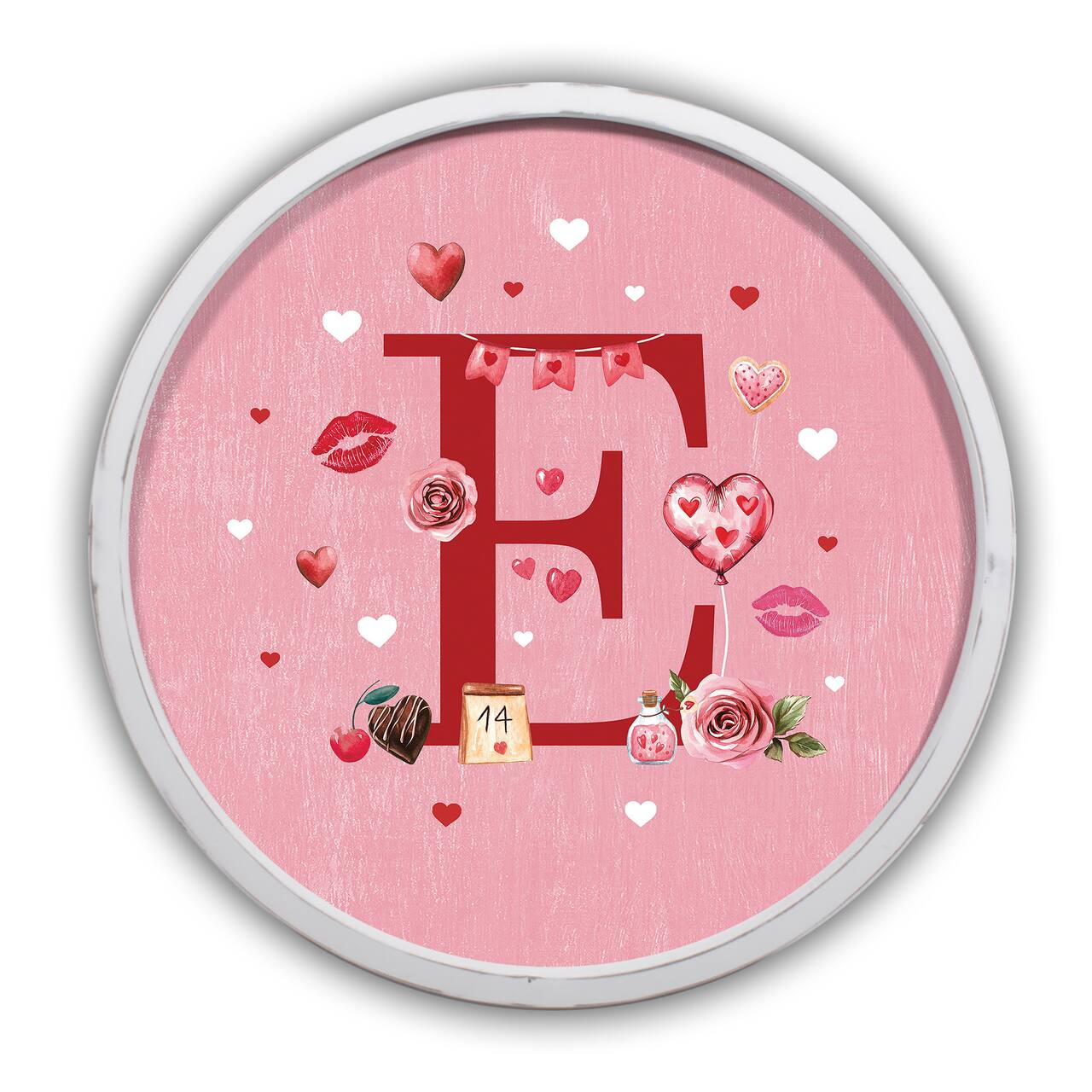 20" Valentine Things White Framed Round Monogram Print